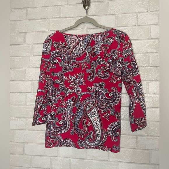 Talbots “The Talbots Tee” Paisley Printed 3/4 Sleeve Shirt 95% Cotton 5% spandex - Picture 2 of 8